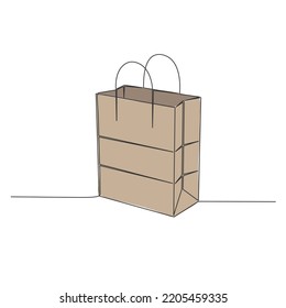dibujo de línea de la bolsa de papel marrón aislado en fondo blanco, línea de arte bolsa de compras ilustración vectorial