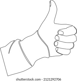 singe line drawing of hand doing thumbs up gesture, continuous line vector illustration