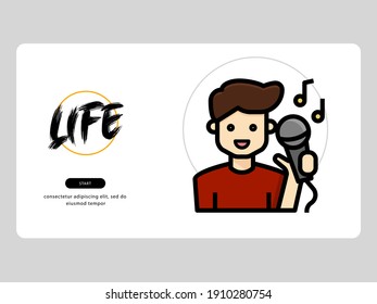 The singer avatar on an professions-themed white background is perfect for learning materials and visual illustration on digital products