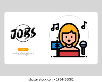 El avatar de la cantante sobre el fondo blanco de una profesión es perfecto para materiales de aprendizaje e ilustración visual sobre productos digitales