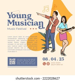 Singer and Band Player hand drawn illustration for Music festival poster design template