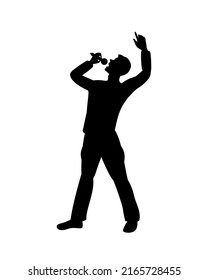 Silueta de cantante vectorial negro sobre fondo blanco