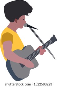 Singer boy, illustration, vector on white background.