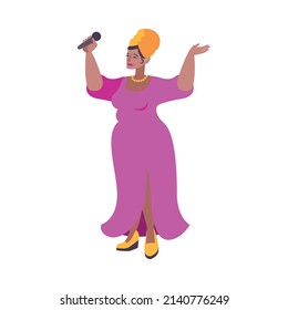 Singer character flat composition with isolated human character of performing mature woman vector illustration