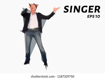 The singer consists of triangles. Low poly singer. Vector illustration.