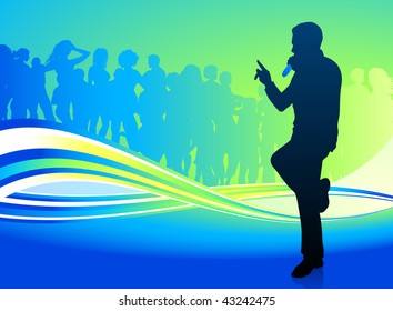 singer with Crowd background Original Vector Illustration  Music Player Ideal for Live Music Concept