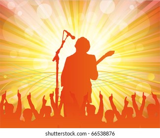 singer and the crowd of fans - vector concert poster