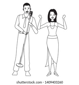 singer and dancer avatar cartoon character black and white vector illustration graphic design