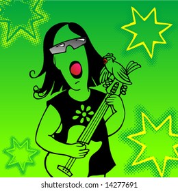 singer with green stars