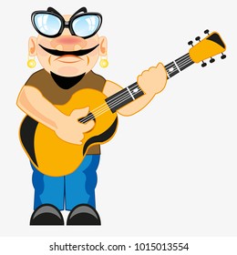 Singer with guitar on white background is insulated