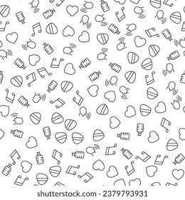 Singer, Heart, Microphone, Mediator Seamless Pattern for printing, wrapping, design, sites, shops, apps  