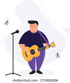 A singer with his guitar. 