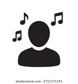 Personaje de color negro de Ilustración vectorial de estilo plano de icono de cantante, fondo blanco aislado. Avatar humano con notas alrededor de la cabeza