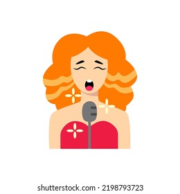 Singer icon. The woman sings into the microphone. Vector illustration.