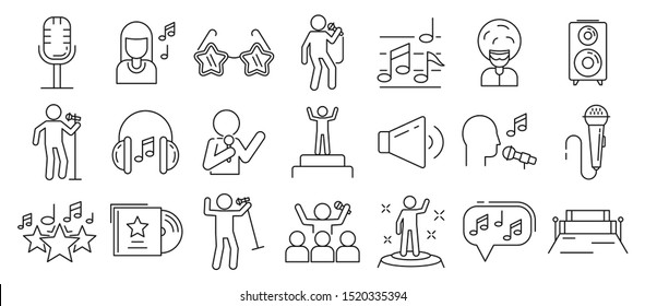 Singer icons set. Outline set of singer vector icons for web design isolated on white background