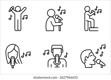 Singer icons set. Outline set of singer vector illustration on white background