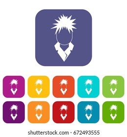 Singer icons set vector illustration in flat style In colors red, blue, green and other