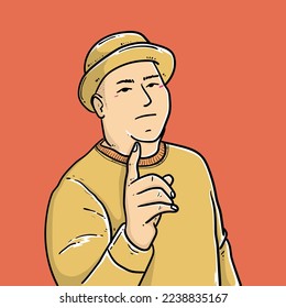 Singer Jazz with cute yellow hat singing on good pose in orange Background vector modern illustration