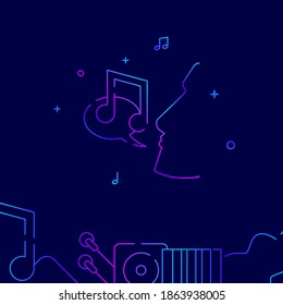 Singer, karaoke gradient line vector icon, simple illustration on a dark blue background, music related bottom border.