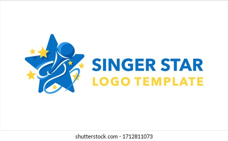 Singer karaoke tar logo template - microphone silhouette inside red star - emblem for for leading, song contest, event, party