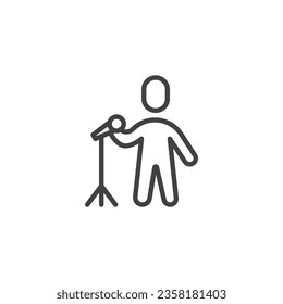 Icono de línea de cantante. signo de estilo lineal para concepto móvil y diseño web. Hombre con icono vectorial de contorno de micrófono. Símbolo, ilustración del logotipo. Gráficos vectoriales