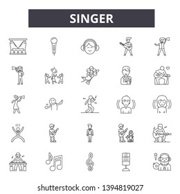 Singer line icon signs.  Linear vector outline illustration set concept.