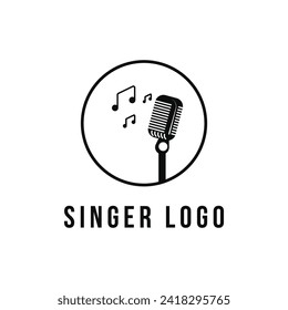 Singer logo design with microphone icon vector with circle shape