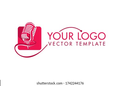 Singer logo - vintage microphone silhouette in rectangle - vector emblem template for leading, singer, event, karaoke party