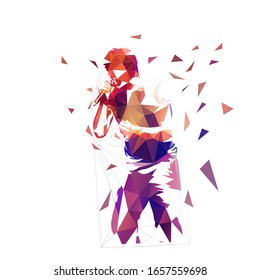 Cantante, músico abstracto de bajo nivel poligonal. Ilustración vectorial geométrica aislada