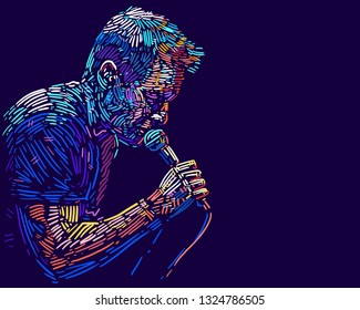 Singer man character. Abstract vector illustration