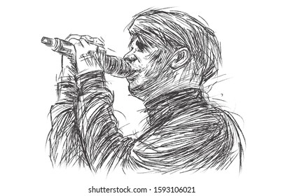 Singer man character. Vocalist Sketch style vector illustration