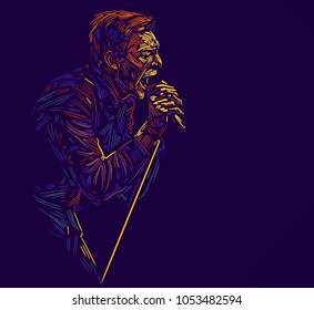 Singer man character.Abstract vector illustration with large strokes of paint 