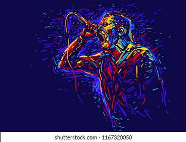 Singer man character.Abstract vector illustration with large strokes of paint 