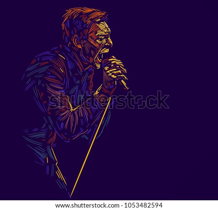 Singer man character.Abstract vector illustration with large strokes of paint 