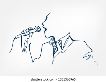 singer man jazz microphone sketch line vector design