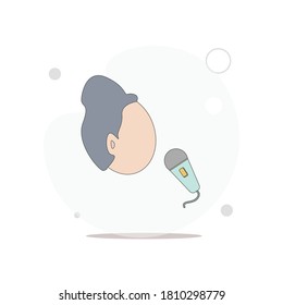 singer. Man with microphone vector flat illustration on white