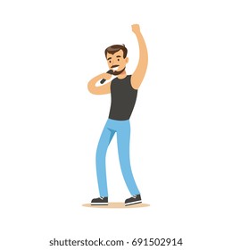 Singer man performing a song vector Illustration