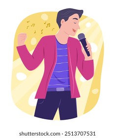 Singer Man Singing a Song for Concert Performance Concept Illustration