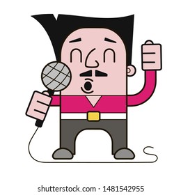 Singer With Microphone In Hands Vector Illustration On  Background