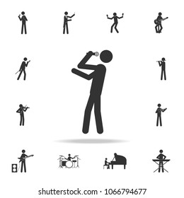 Singer with microphone icon. Detailed set of music icons. Premium quality graphic design. One of the collection icons for websites web design mobile app on white background