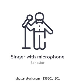 singer with microphone outline icon. isolated line vector illustration from behavior collection. editable thin stroke singer with microphone icon on white background