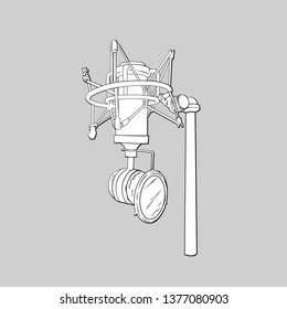 Singer microphone in pop art style, vector hand drawn sketch realistic illustration