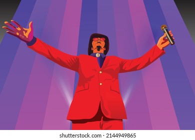 Singer with a microphone and red suit