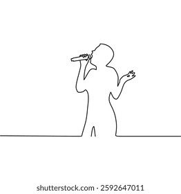 Singer at microphone.silhouette singing and holding mic. Female vocal talent. Music event recital.