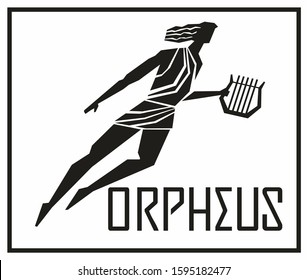 Singer and musician Orpheus. Stylized silhouette and inscription