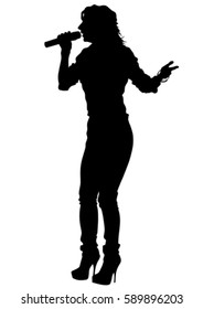 Singer omen in pop style on white background