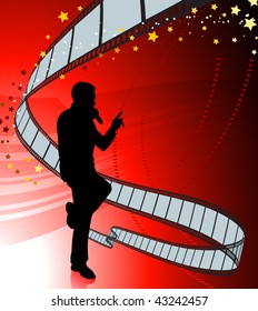 Singer on Red background with Film Reel Original Vector Illustration  Music Player Ideal for Live Music Concept