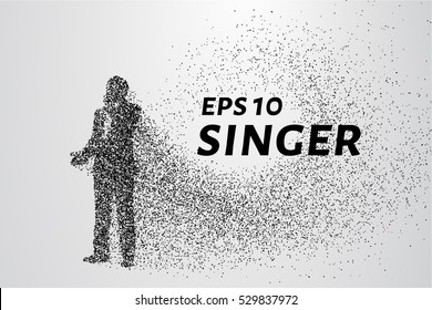 Singer from particles. Man sings consist of circles and dots. Vector illustration.