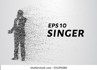 Singer from particles. Man sings consist of circles and dots. Vector illustration.