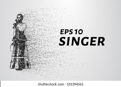 Singer from particles. She sings consist of circles and dots. Vector illustration.